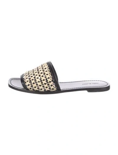 Pre-owned Tory Burch Leather Patterned Slides In Black