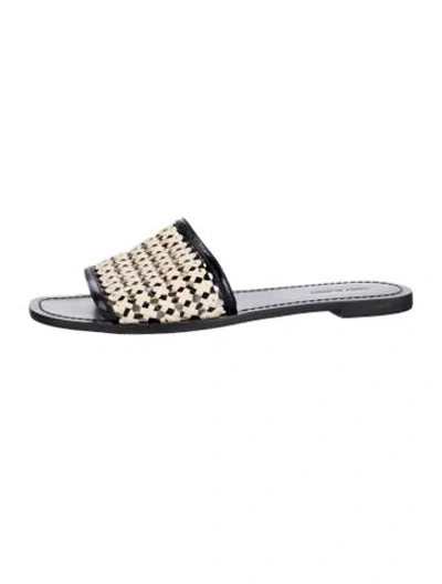 Pre-owned Tory Burch Leather Patterned Slides In Black