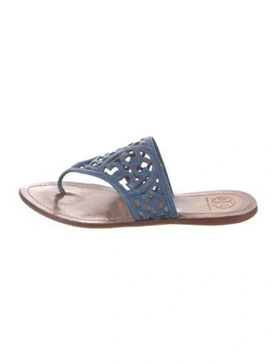 Pre-owned Tory Burch Leather Patterned Slides In Blue