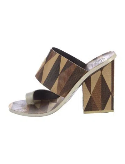 Pre-owned Tory Burch Leather Patterned Slides In Brown