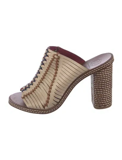 Pre-owned Tory Burch Leather Patterned Slides In Brown