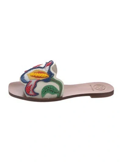 Pre-owned Tory Burch Leather Patterned Slides In Multi