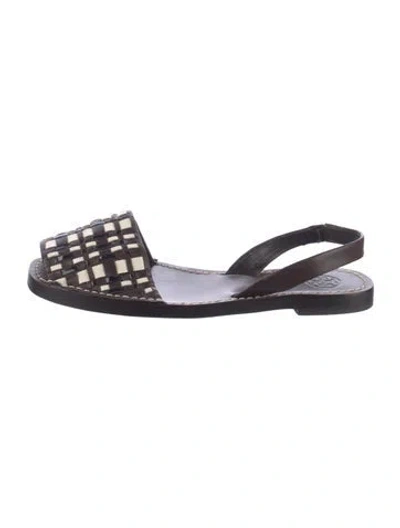 Pre-owned Tory Burch Leather Patterned Slingback Sandals In Brown