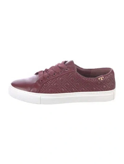 Pre-owned Tory Burch Leather Patterned Sneakers In Burgundy