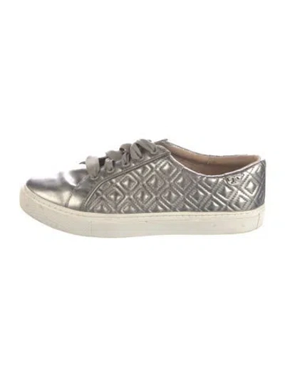 Pre-owned Tory Burch Leather Patterned Sneakers In Grey