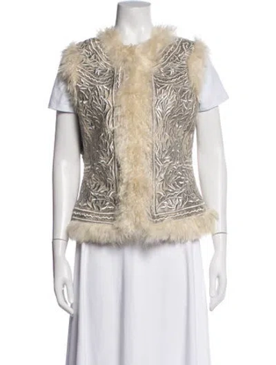 Pre-owned Tory Burch Leather Patterned Vest In Neutrals