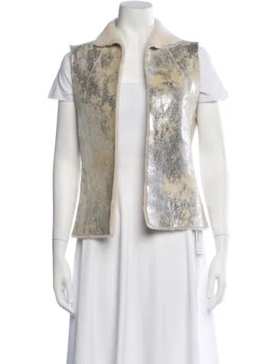 Pre-owned Tory Burch Leather Patterned Vest In Silver/white