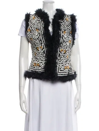 Pre-owned Tory Burch Leather Patterned Vest In White