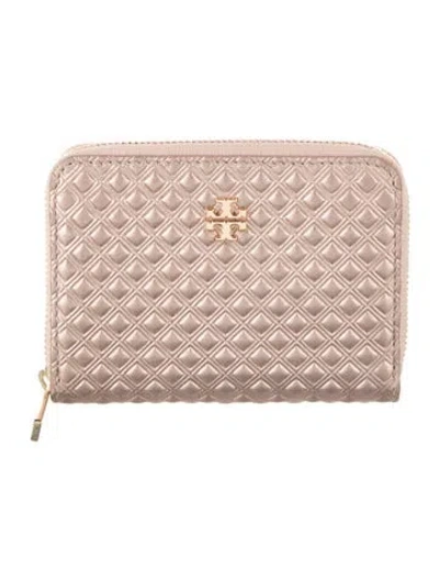 Pre-owned Tory Burch Leather Patterned Wallet In Metallic/pink