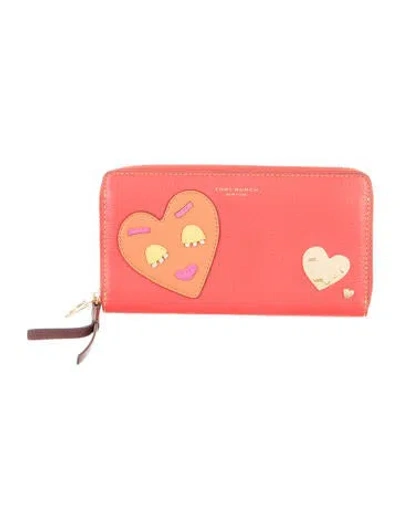 Pre-owned Tory Burch Leather Patterned Wallet In Red