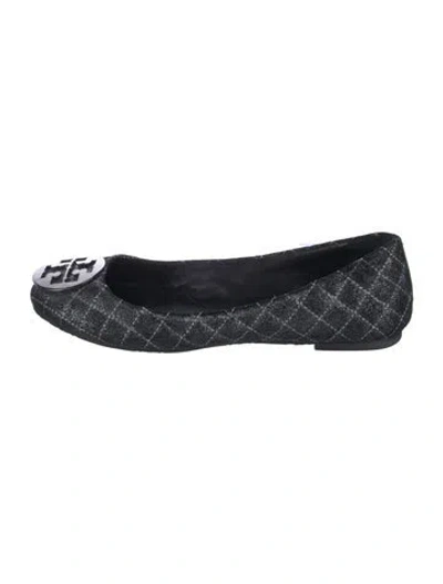 Pre-owned Tory Burch Leather Plaid Print Ballet Flats In Black