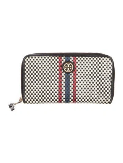 Pre-owned Tory Burch Leather Plaid Print Continental Wallet In Multi