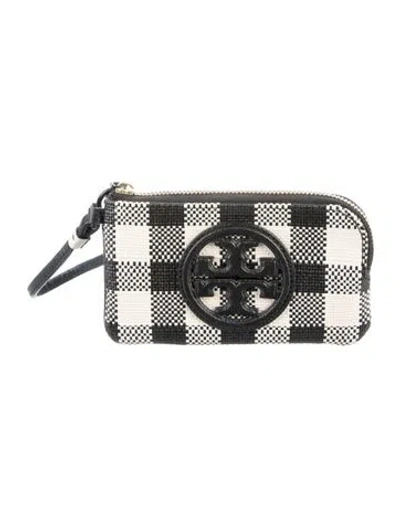 Pre-owned Tory Burch Leather Plaid Print Wallet In Neutrals