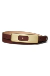 Tory Burch Leather Plate Buckle Belt In Brown
