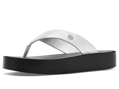 Tory Burch Leather Platform Flip Flop Women's Shoes Silver/perfect Black/silver: 10 M