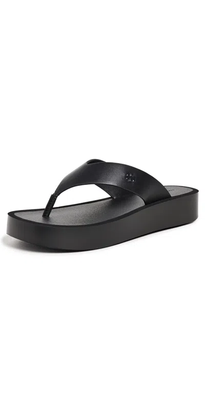 TORY BURCH LEATHER PLATFORM FLIP FLOPS BLACK / BLACK