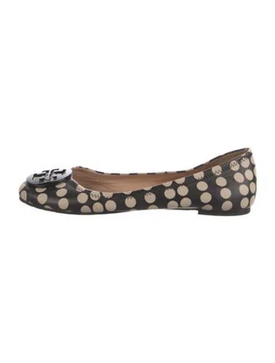 Pre-owned Tory Burch Leather Polka Dot Print Ballet Flats In Black
