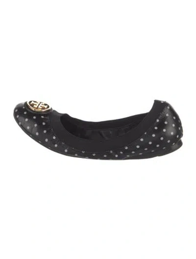 Pre-owned Tory Burch Leather Polka Dot Print Ballet Flats In Blue