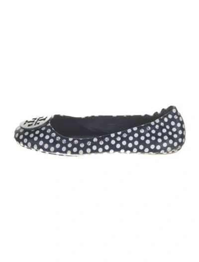 Pre-owned Tory Burch Leather Polka Dot Print Ballet Flats In Blue