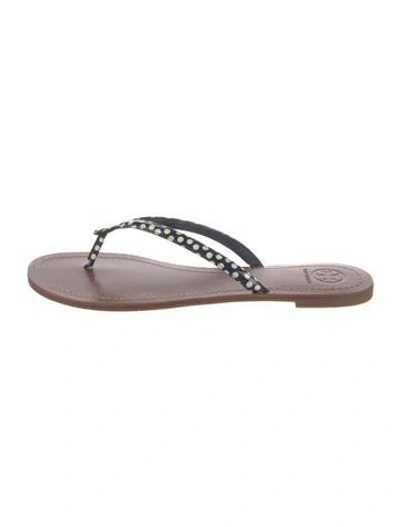 Pre-owned Tory Burch Leather Polka Dot Print Flip Flops In Blue