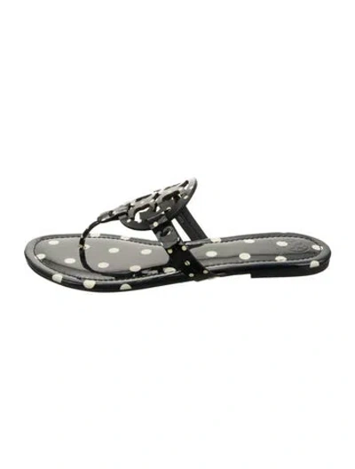 Pre-owned Tory Burch Leather Polka Dot Print Flip Flops In Metallic/silver