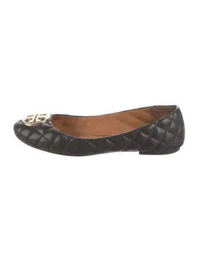 Pre-owned Tory Burch Leather Printed Ballet Flats In Black