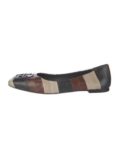 Pre-owned Tory Burch Leather Printed Ballet Flats In Brown