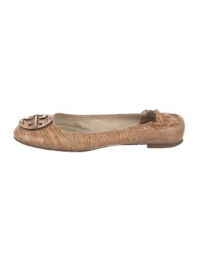 Pre-owned Tory Burch Leather Printed Ballet Flats In Neutral