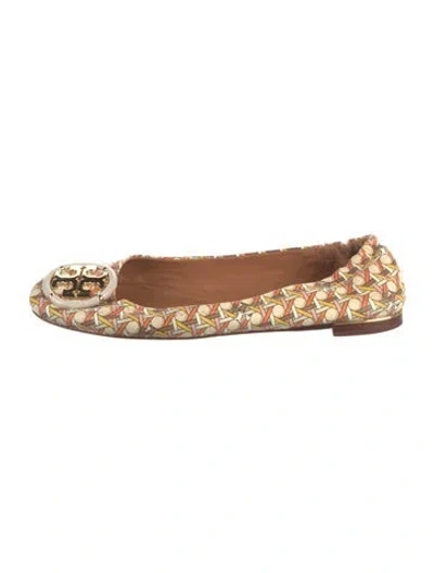 Pre-owned Tory Burch Leather Printed Ballet Flats In Neutrals/orange