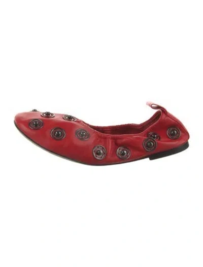 Pre-owned Tory Burch Leather Printed Ballet Flats In Red