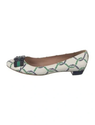 Pre-owned Tory Burch Leather Printed Ballet Flats In White