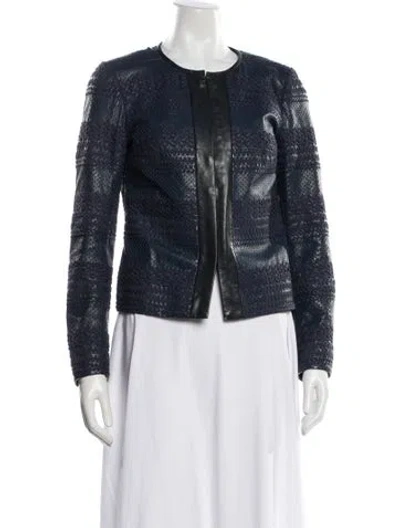 Pre-owned Tory Burch Leather Printed Biker Jacket In Multi