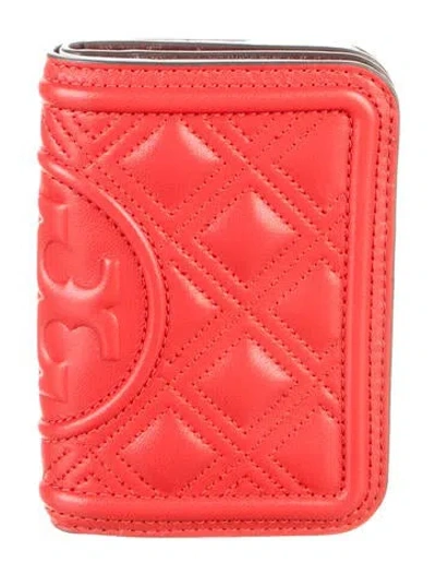 Pre-owned Tory Burch Leather Printed Card Holder In Red