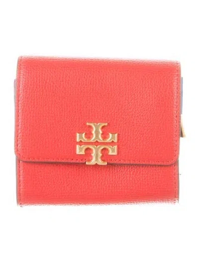 Pre-owned Tory Burch Leather Printed Compact Wallet In Red