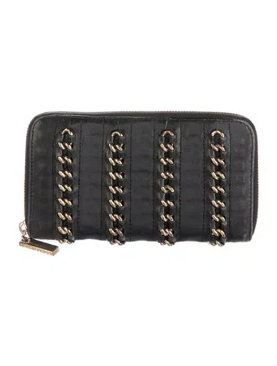 Pre-owned Tory Burch Leather Printed Continental Wallet In Black