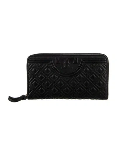 Pre-owned Tory Burch Leather Printed Continental Wallet In Black