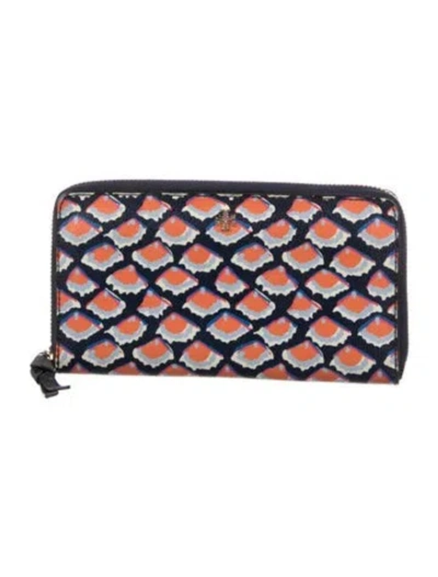 Pre-owned Tory Burch Leather Printed Continental Wallet In Blue