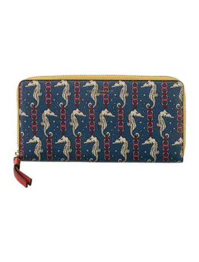 Pre-owned Tory Burch Leather Printed Continental Wallet In Blue