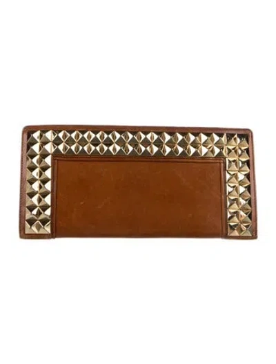 Pre-owned Tory Burch Leather Printed Continental Wallet In Brown
