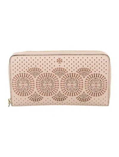 Pre-owned Tory Burch Leather Printed Continental Wallet In Pink