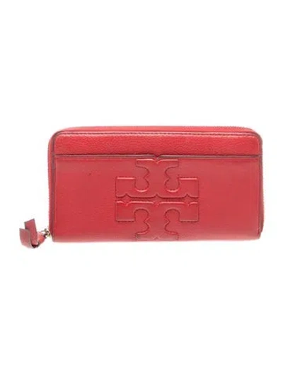 Pre-owned Tory Burch Leather Printed Continental Wallet In Red