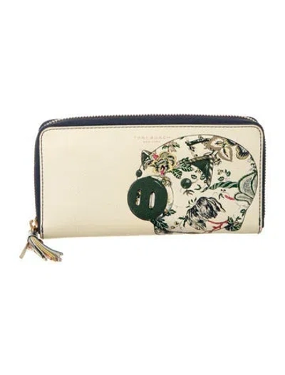 Pre-owned Tory Burch Leather Printed Continental Wallet In Yellow