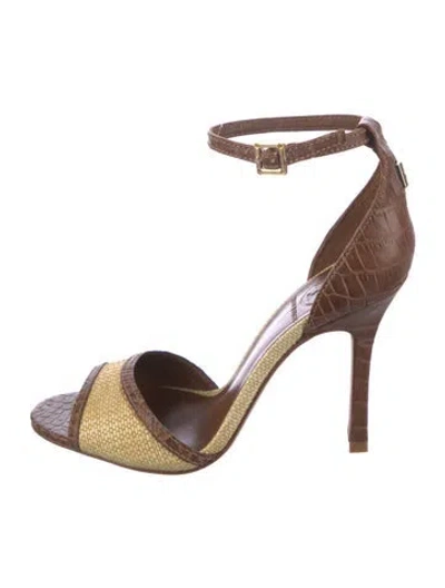 Pre-owned Tory Burch Leather Printed D'orsay Pumps In Brown