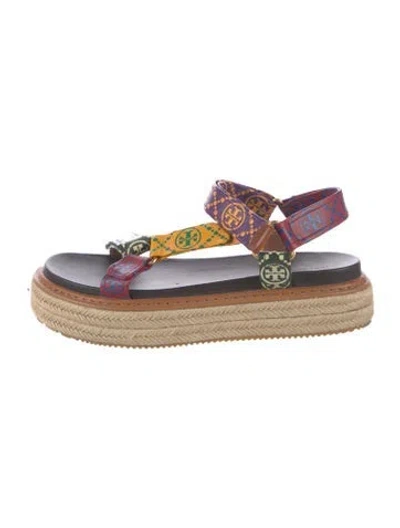 Pre-owned Tory Burch Leather Printed Espadrilles In Brown