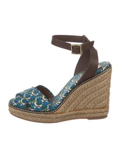 Pre-owned Tory Burch Leather Printed Espadrilles In White