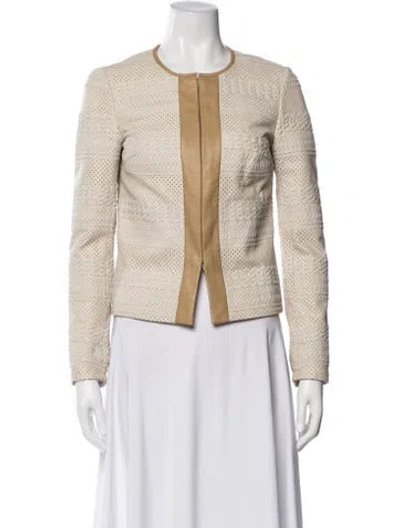 Pre-owned Tory Burch Leather Printed Evening Jacket In Brown