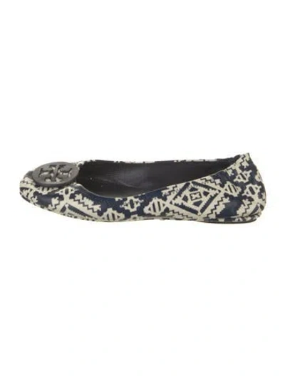 Pre-owned Tory Burch Leather Printed Flats In Blue