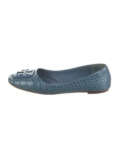 Pre-owned Tory Burch Leather Printed Flats In Blue