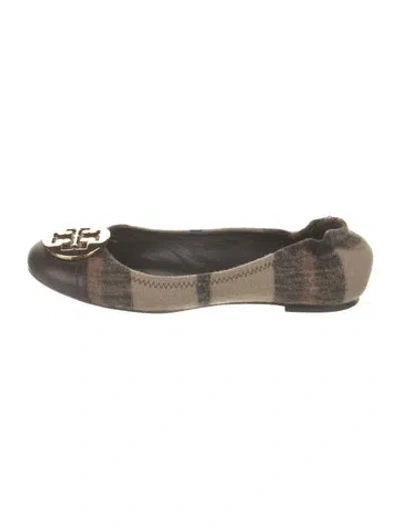 Pre-owned Tory Burch Leather Printed Flats In Brown