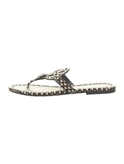 Pre-owned Tory Burch Leather Printed Flip Flops In Black